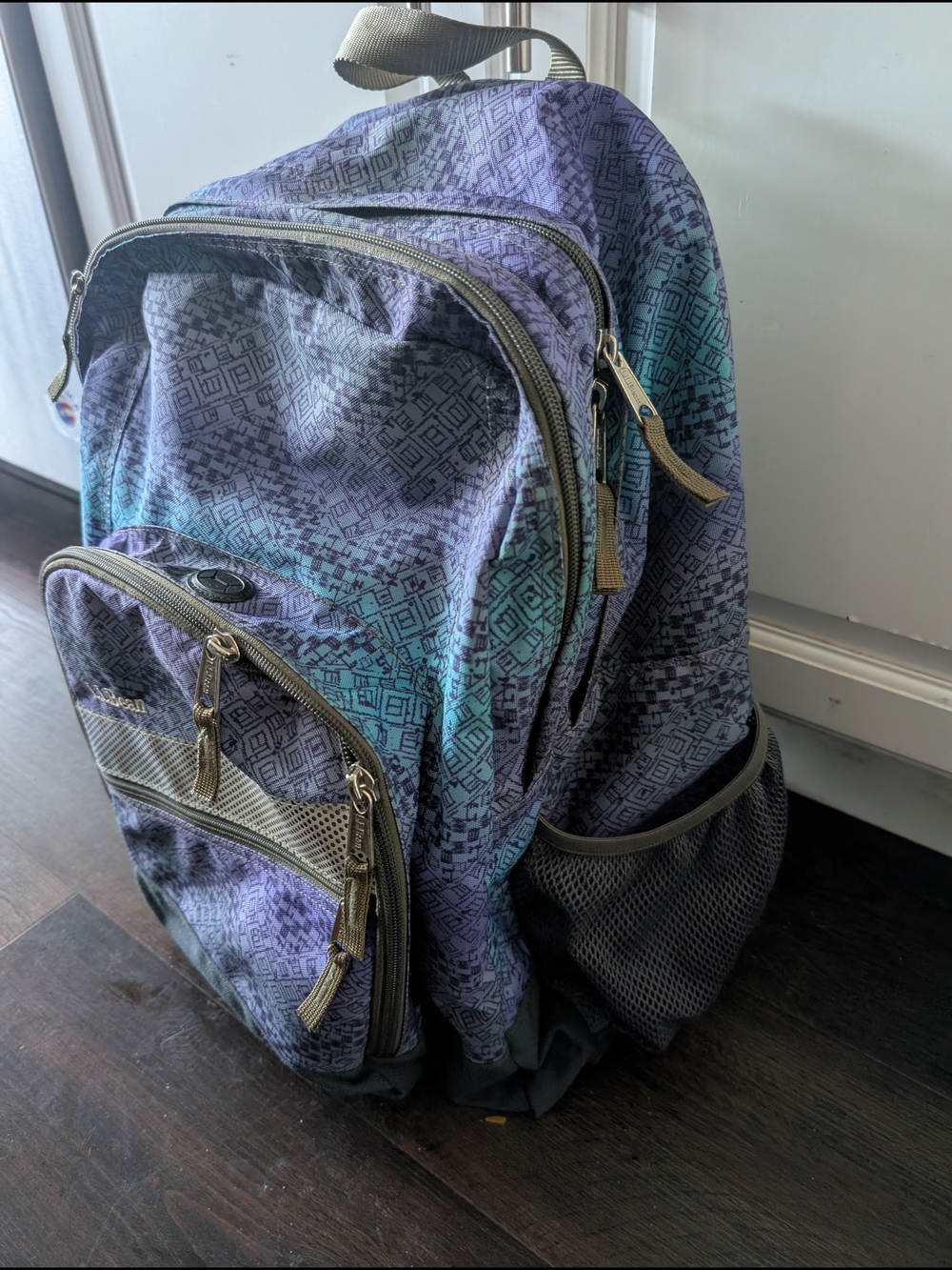 Nice LL Bean Deluxe Purple Teal Patterned Backpack - Picture 3 of 5